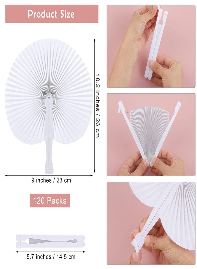 Aodaer 120 Pack White Paper Fans with Plastic Handles Round Folding Fans Handheld Fans for Party Favors Wedding - Image 2